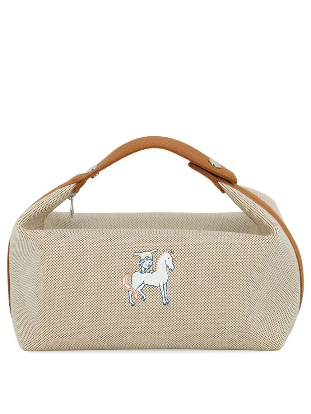 Hermes Pouch Bride-a-Brac GM Cabriole Biscuit Silver Canvas